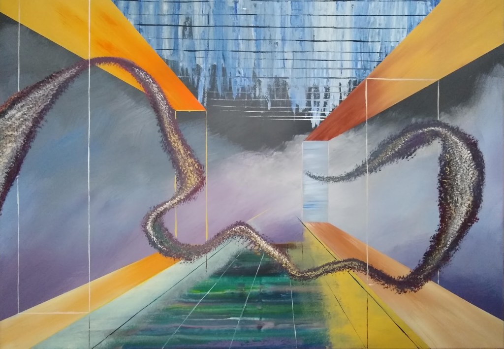 Full abstract acrylic painting.
Volledig abstract acryl schilderij.