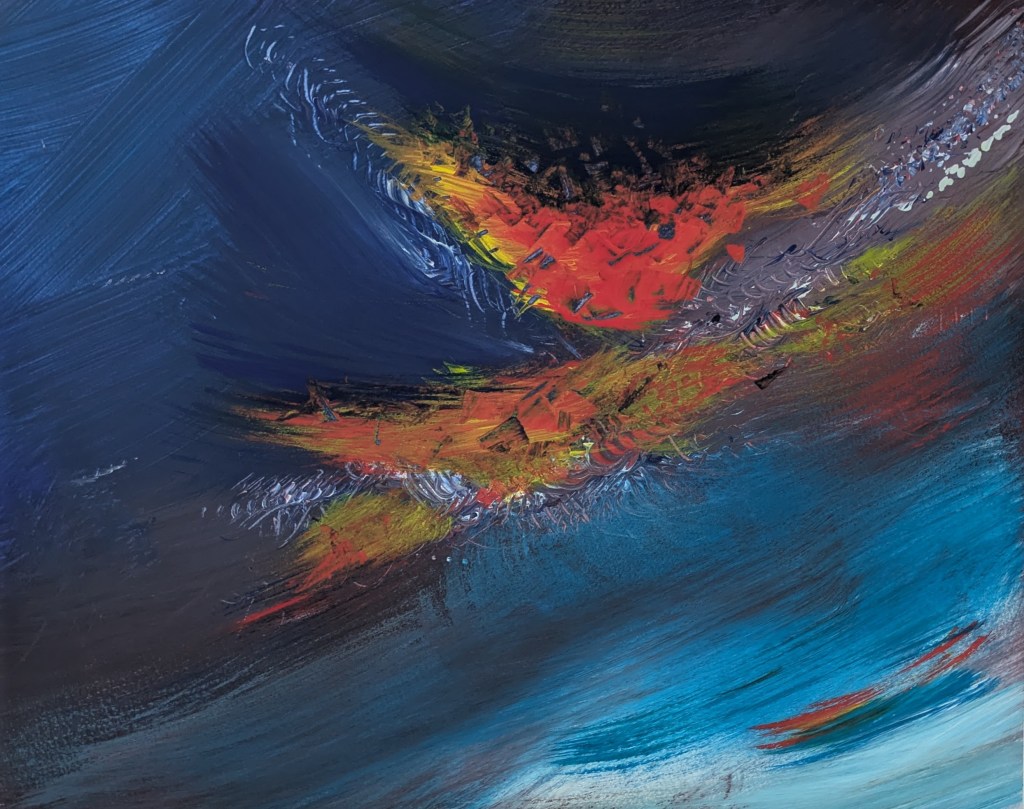 Full abstract gouache painting.
Volledig abstract gouache schilderij.